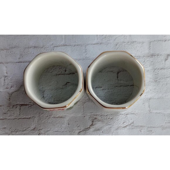 Vintage Set of 2 Ceramic Holiday Napkin Rings | Holly and Berry | Gift Idea - Picture 2 of 3